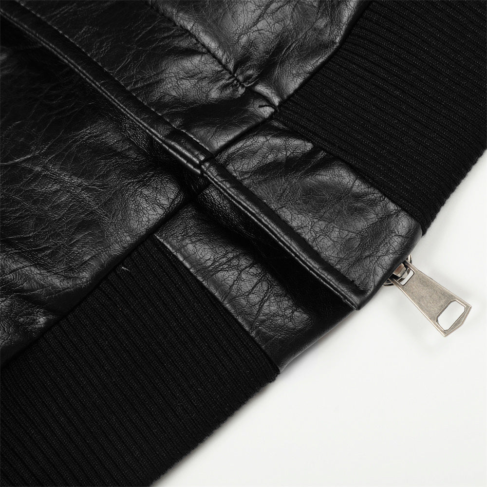 Motorjas van PU-leer met ritssluiting en zakken voor heren