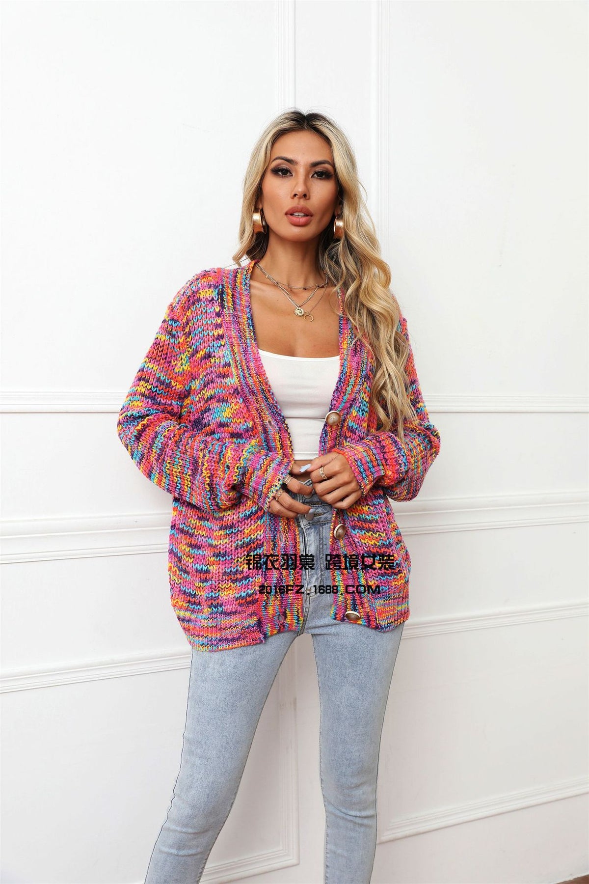 Rainbow Color Block Knit Cardigan