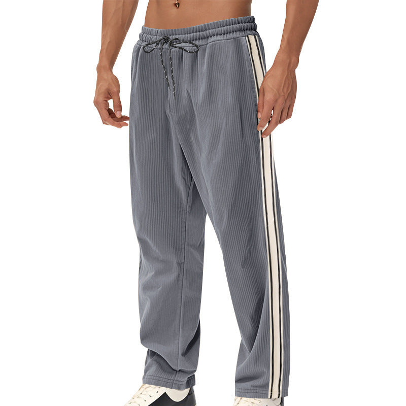 Men's Loose Fit Patchwork Corduroy Casual Pants with Drawstring