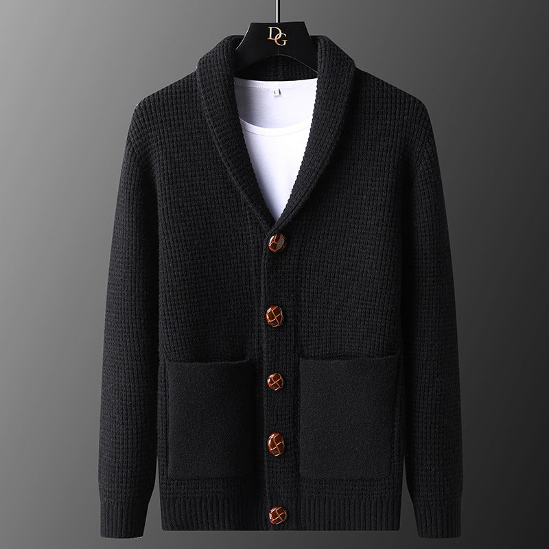 Slim fit gebreide herencardigan met zakken en omgeslagen kraag