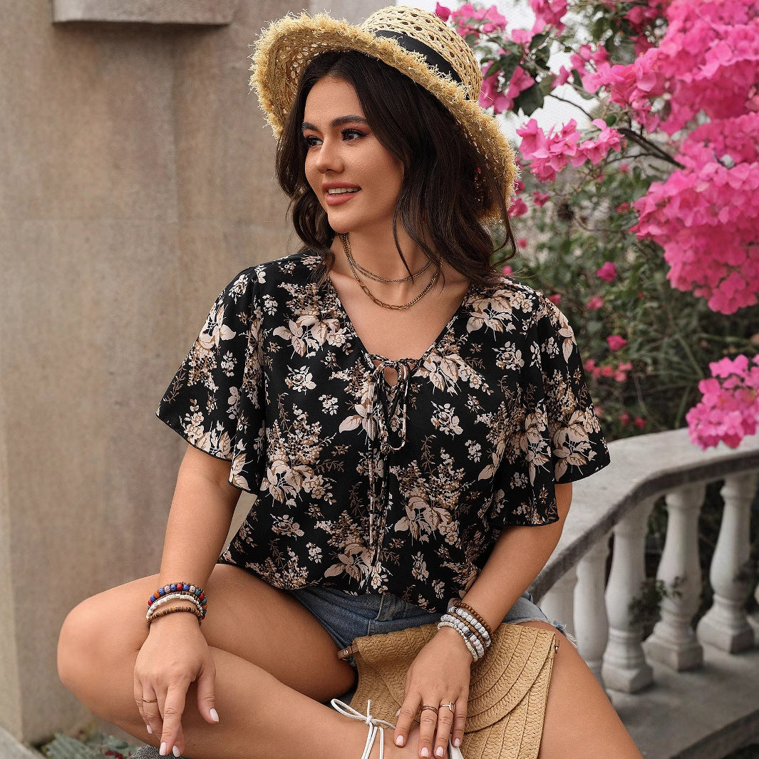 Custom Plus Size Women's Casual Loose Printed Short Sleeve Top