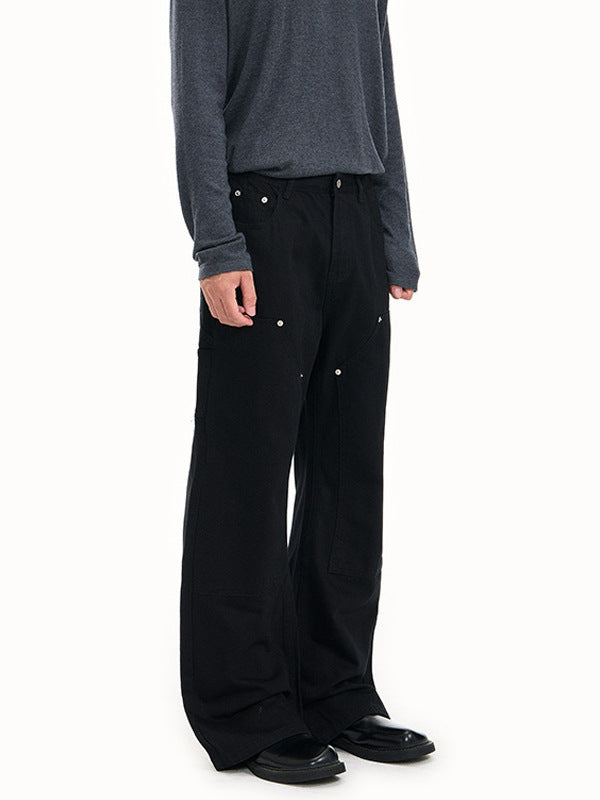 Gewassen katoenen flared cargo broek met klinknagels