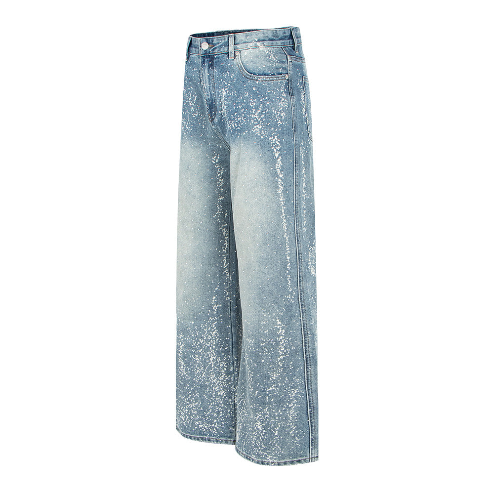 Spijkerbroek met sterrenhemelmotief en strass-steentjes