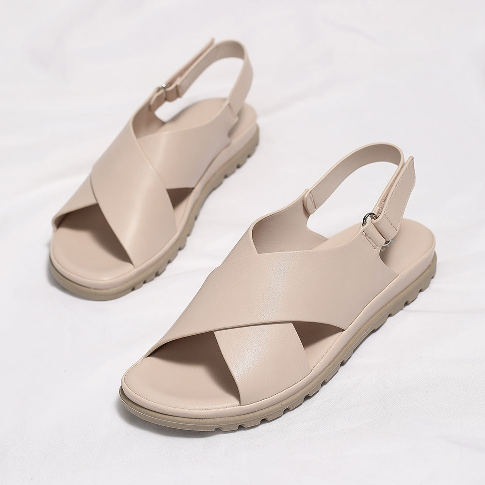 Comfortabele platte PU-leren sandalen met gekruiste bandjes voor dames