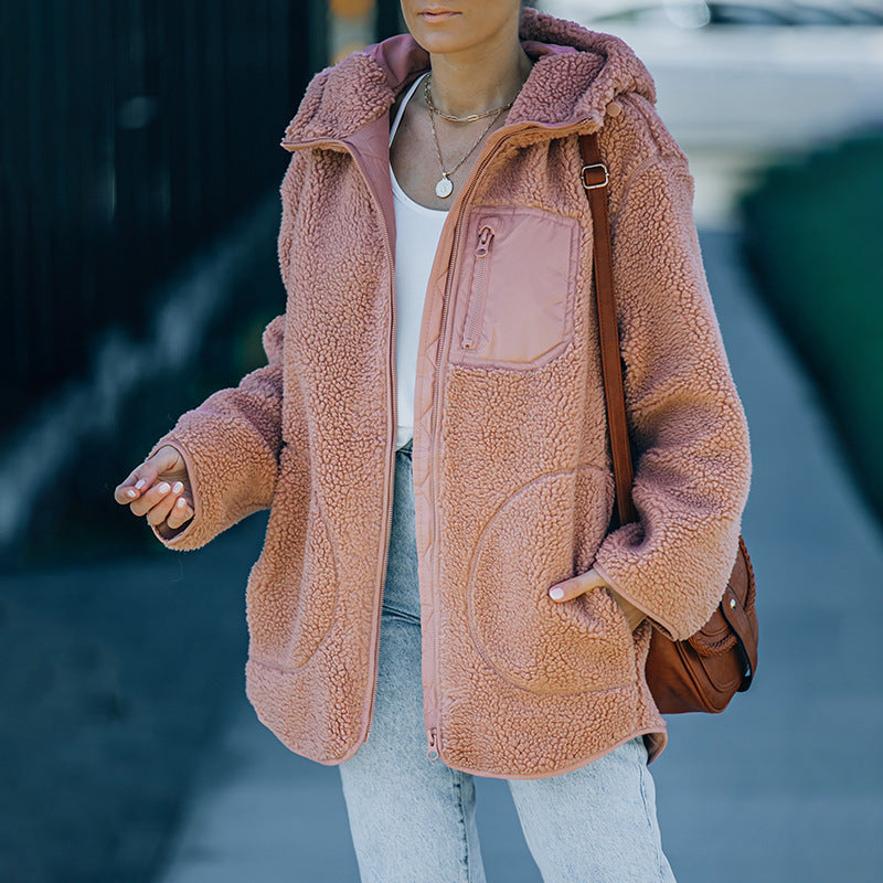 Effen kleur ritszak losse polar fleece jacket