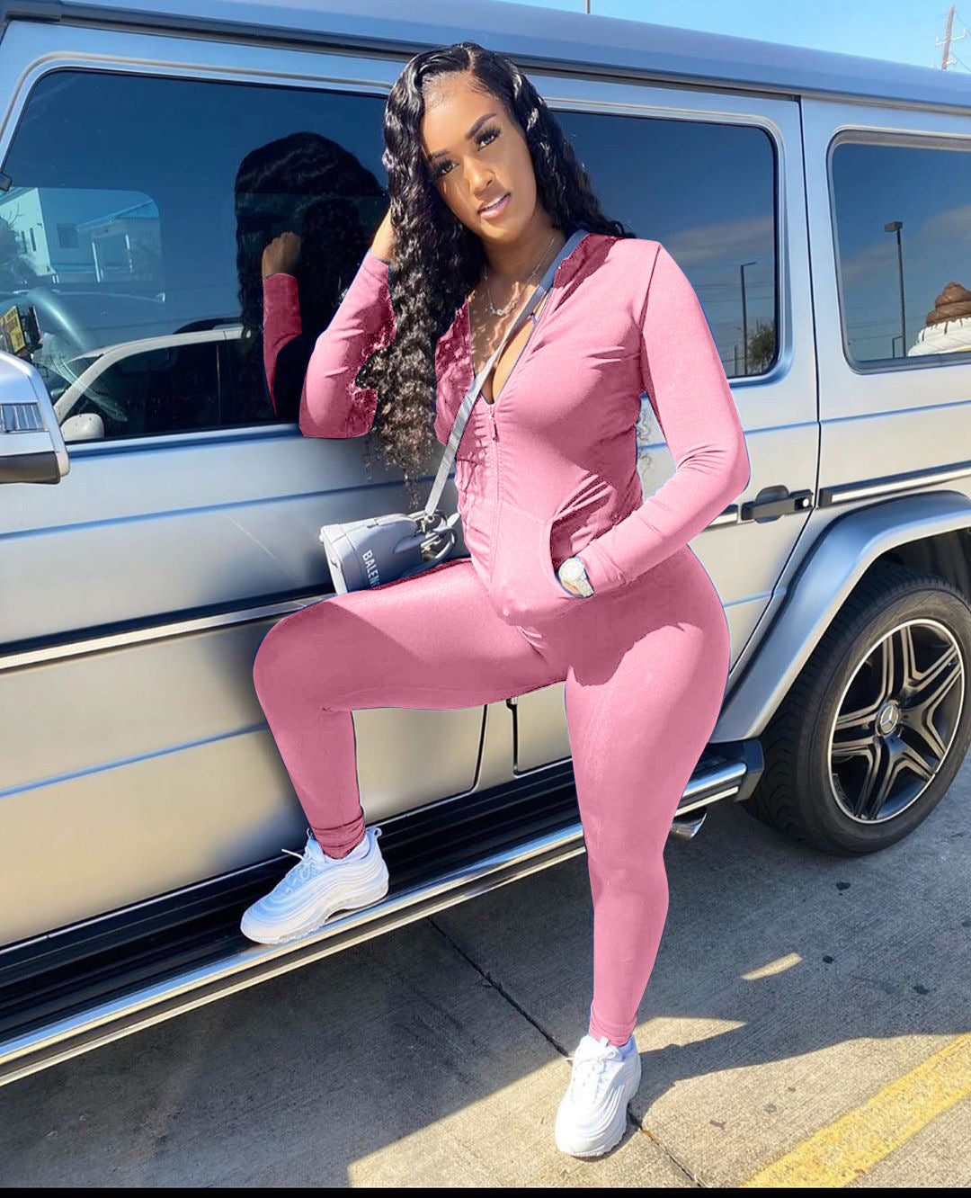 Casual tweedelig pak met rits en zakken