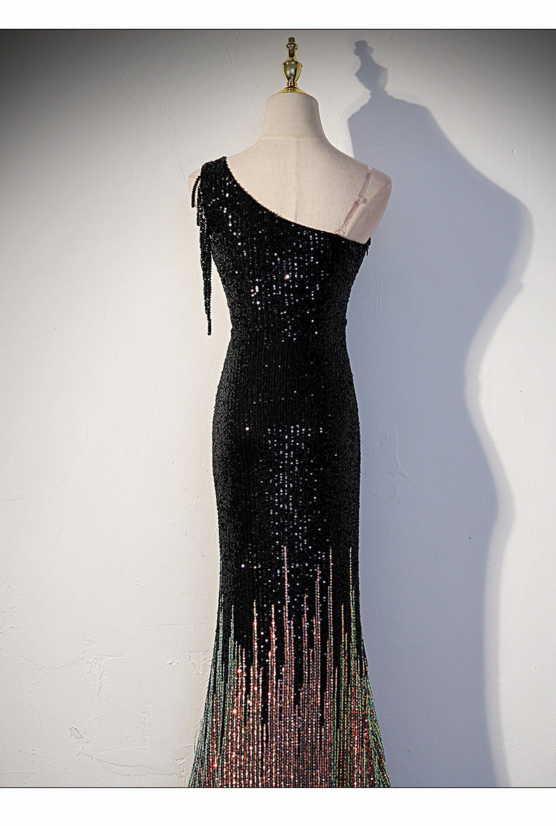 VrouwelijkOne-Shoulder Pailletten Jurk Met Lange Split
