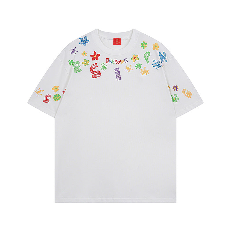 T-SHIRT Hand-Painted Graffiti Print Short Sleeve Loose Casual Cotton T-Shirt for Summer Vacation