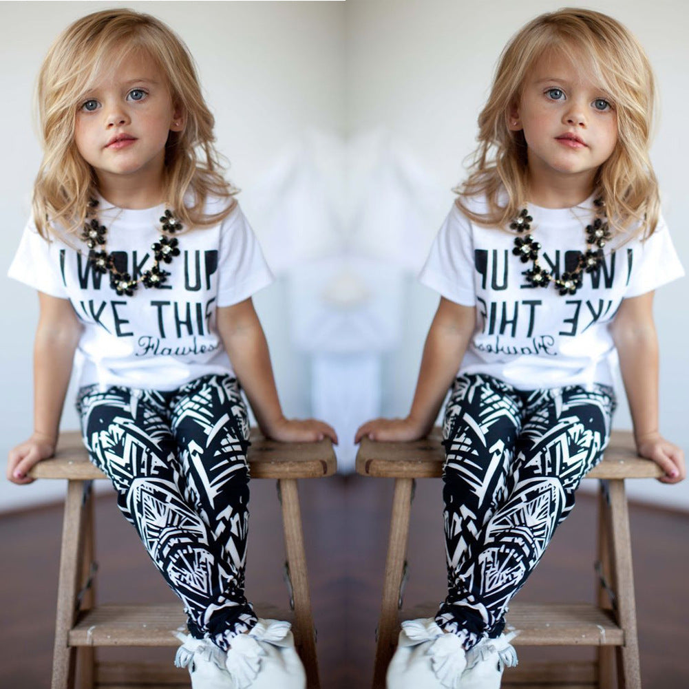 T-shirt met korte mouwen geometrische print broek tweedelig meisjes set