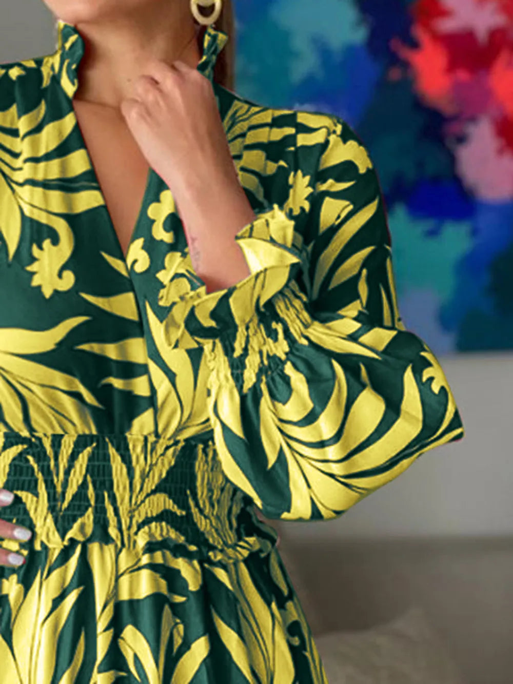 Maxi-jurk met print en ruchesmouwen