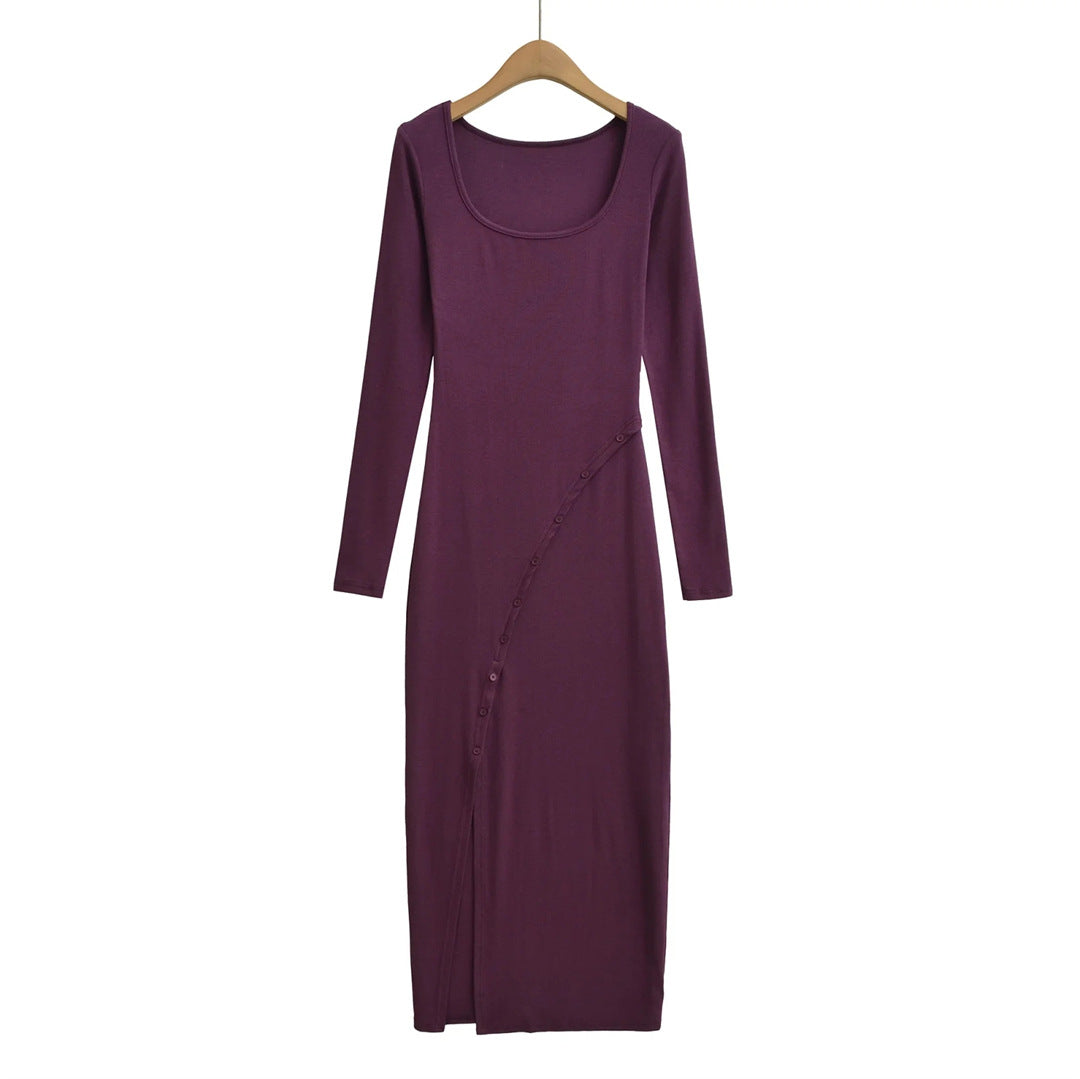 Chic Long Dress for Autumn, Spicy Pure Desire Style, Fitted Waist, Bodycon Dress for Women
