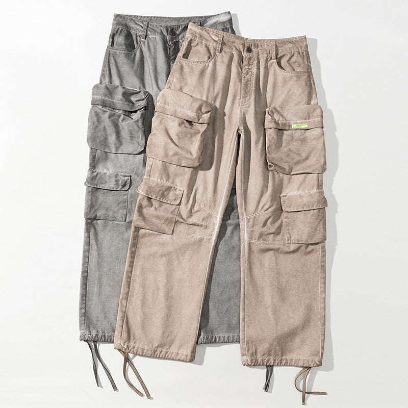 Amerikaans zwaar hoogwaardige multi-pocket washed cargo broek (excl riem)