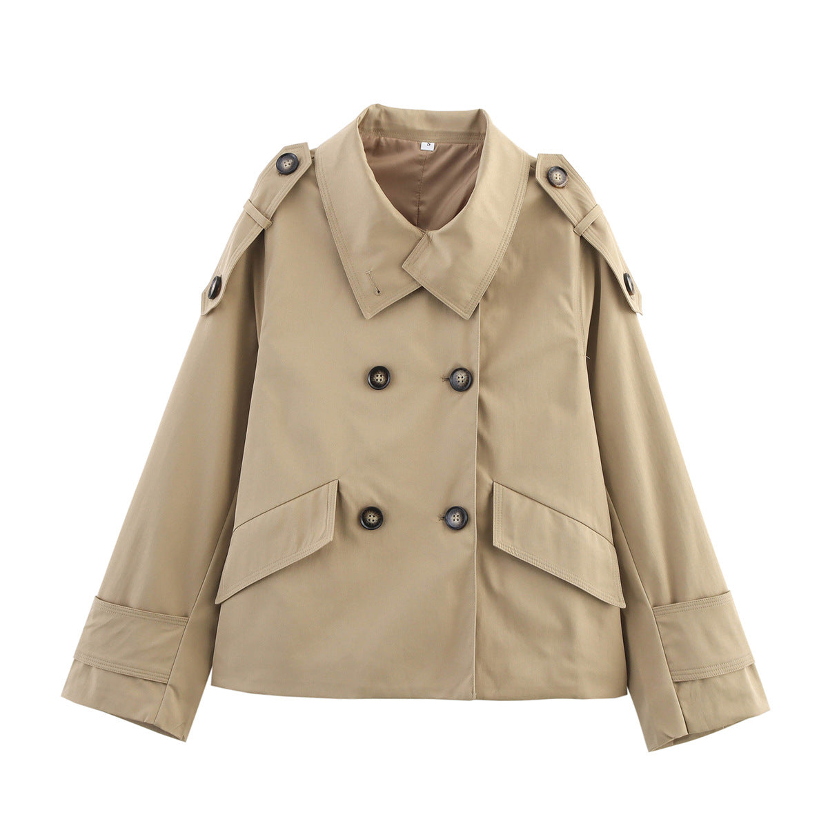 Elegant Stand Collar Double-Breasted Waist-Tied Short Coat for Women