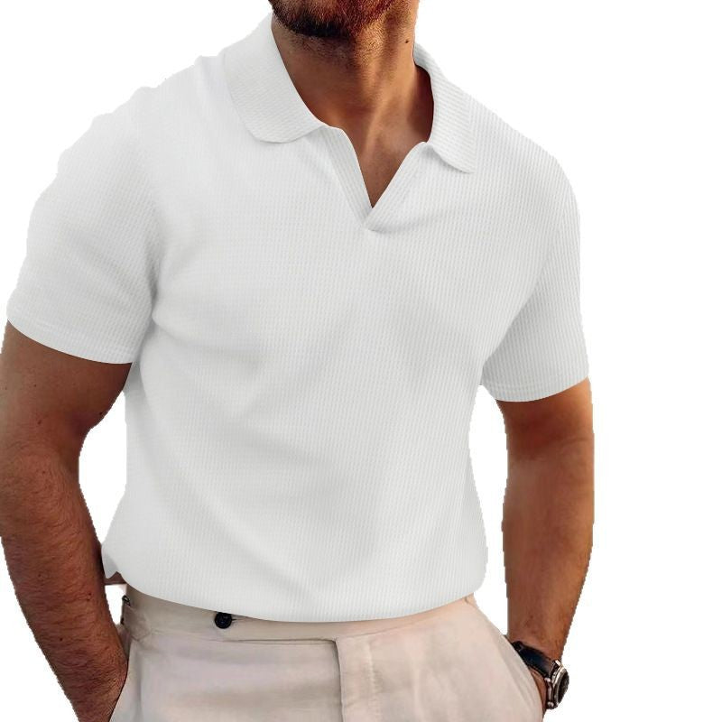 Heren zomer poloshirt met V-hals revers korte mouwen en zware wafelstructuur