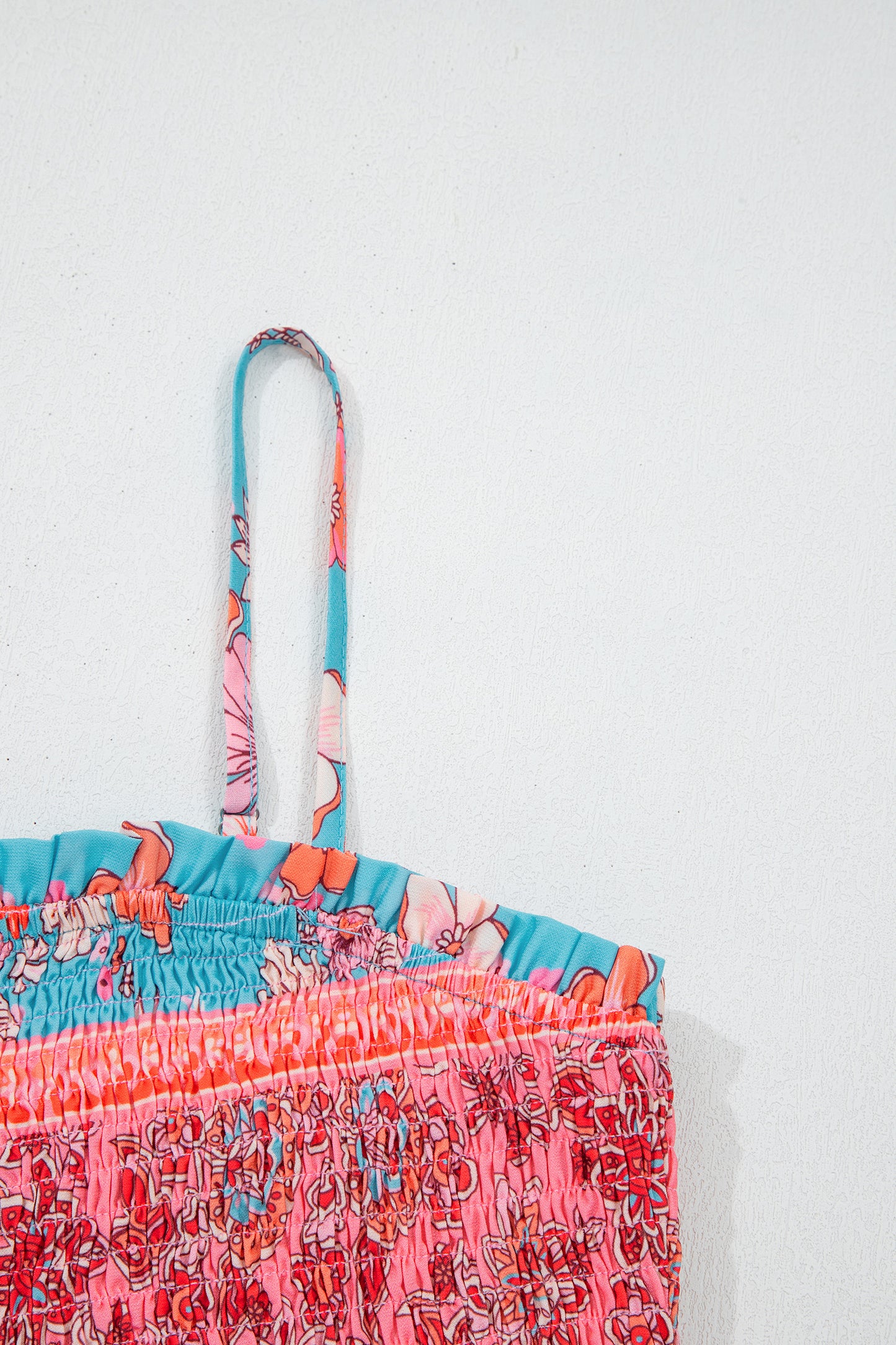 Maxi-jurk met bohemian etnische print gesmokte buste en spaghettibandjes