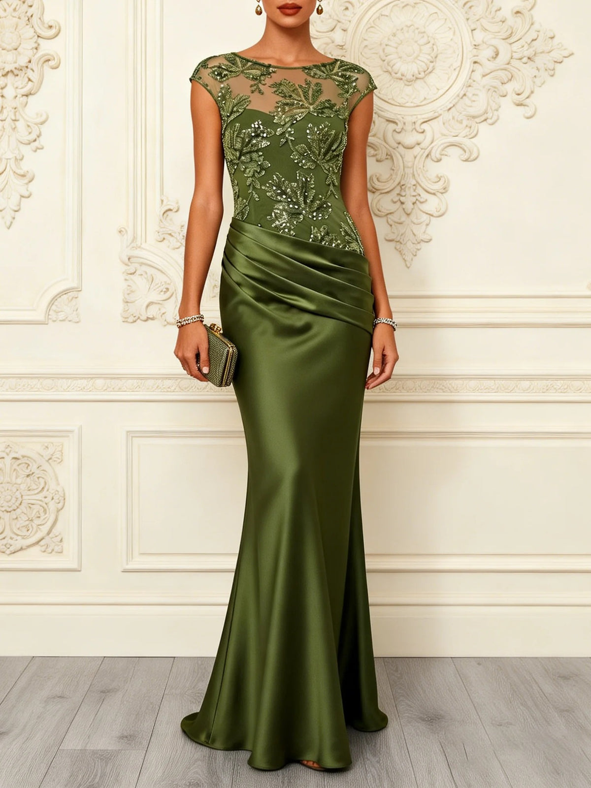 Net fabric embroidered floral deep V backless cocktail dress