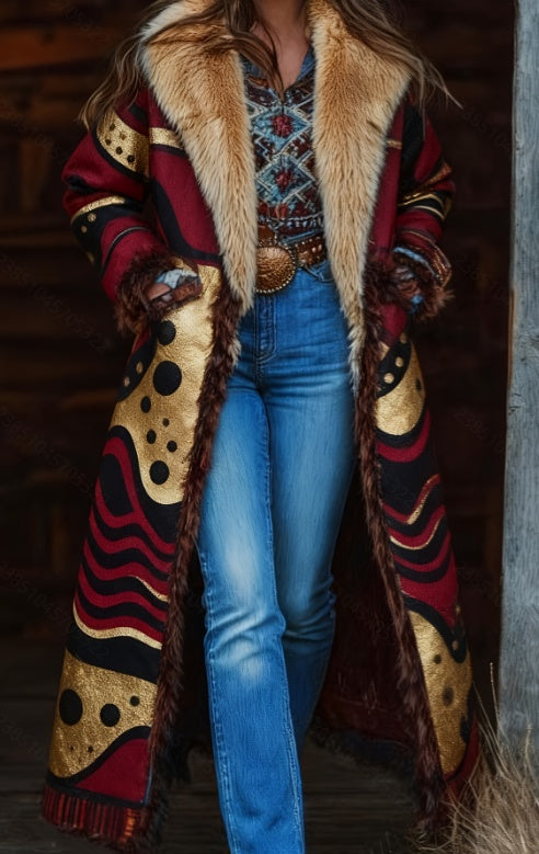 Retro Warm Printed Long Coat