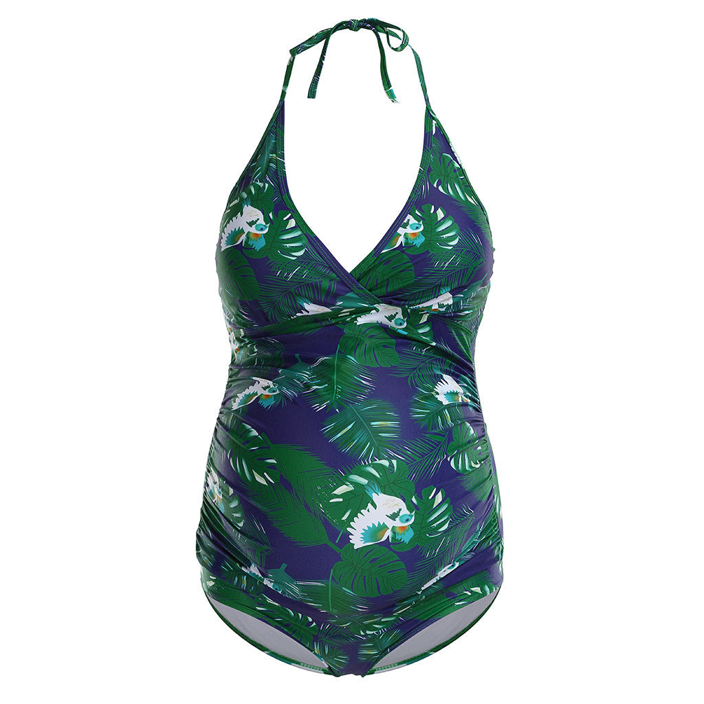 Halter bedrukte badpak voor zwangere vrouwen