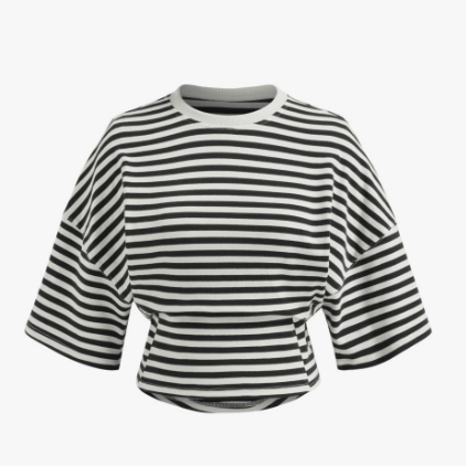 Zomerse t-shirt met ronde hals wijde 3/4 mouwen en strepen