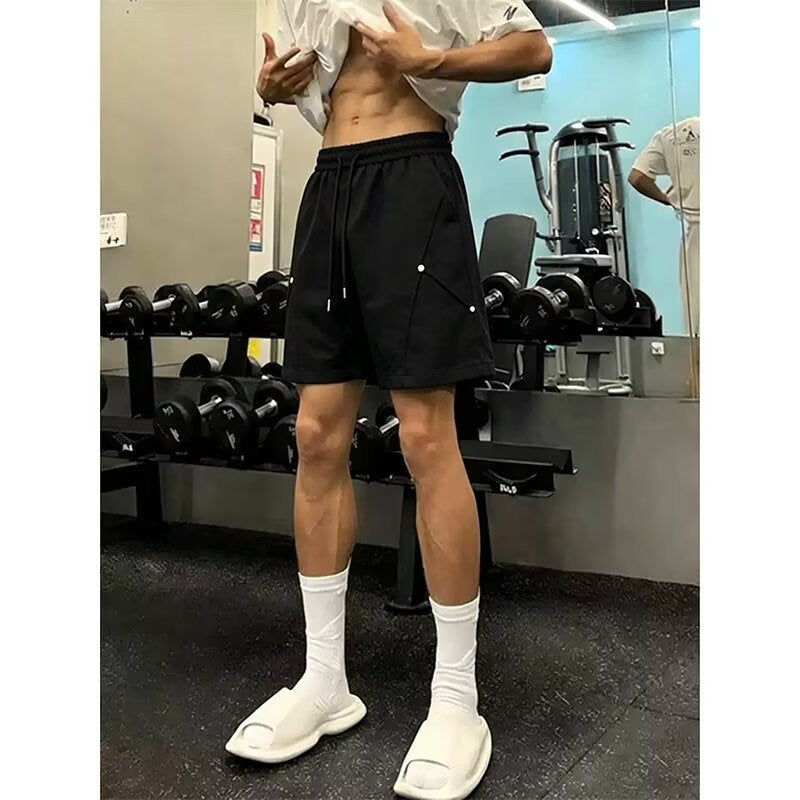 Cleanfit Deconstructed Patchwork Rivet Shorts for Men