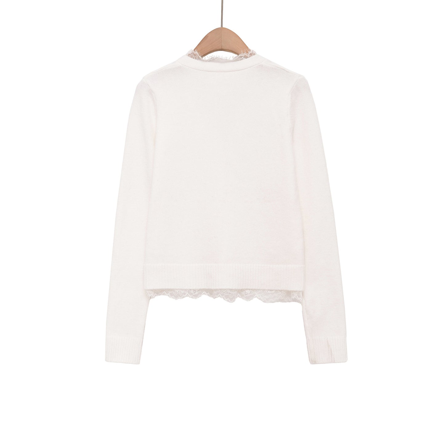 Gebreid vest met V-hals en kanten patchwork