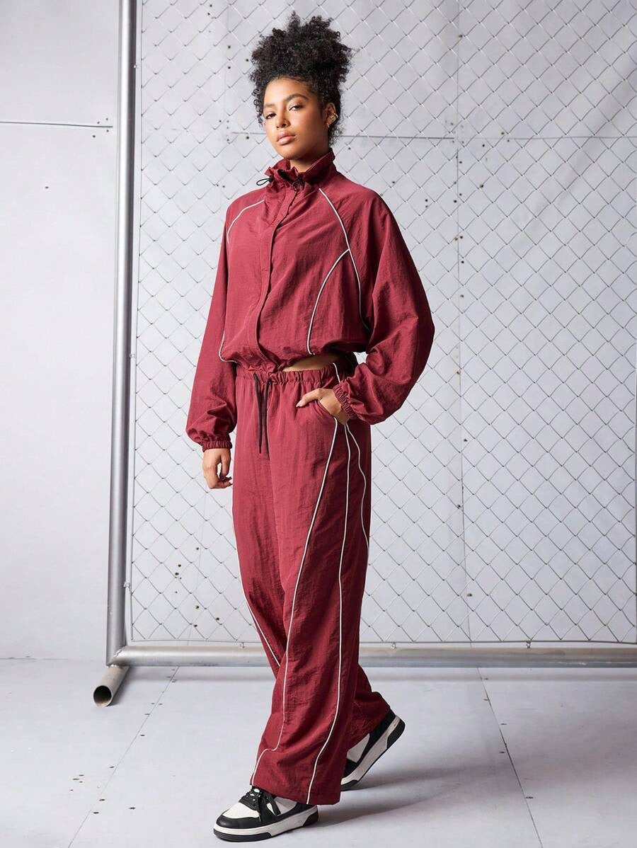 Drawstring sports jacket long pants set two-piece set