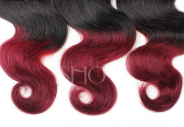 1 Stuk Luxe Peruaanse #1b/99j bordeauxrode ombre bodywave human hair extensions 10A