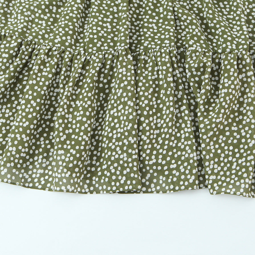 Maxi-jurk met stippenprint lange mouwen vierkante hals en elastische rug