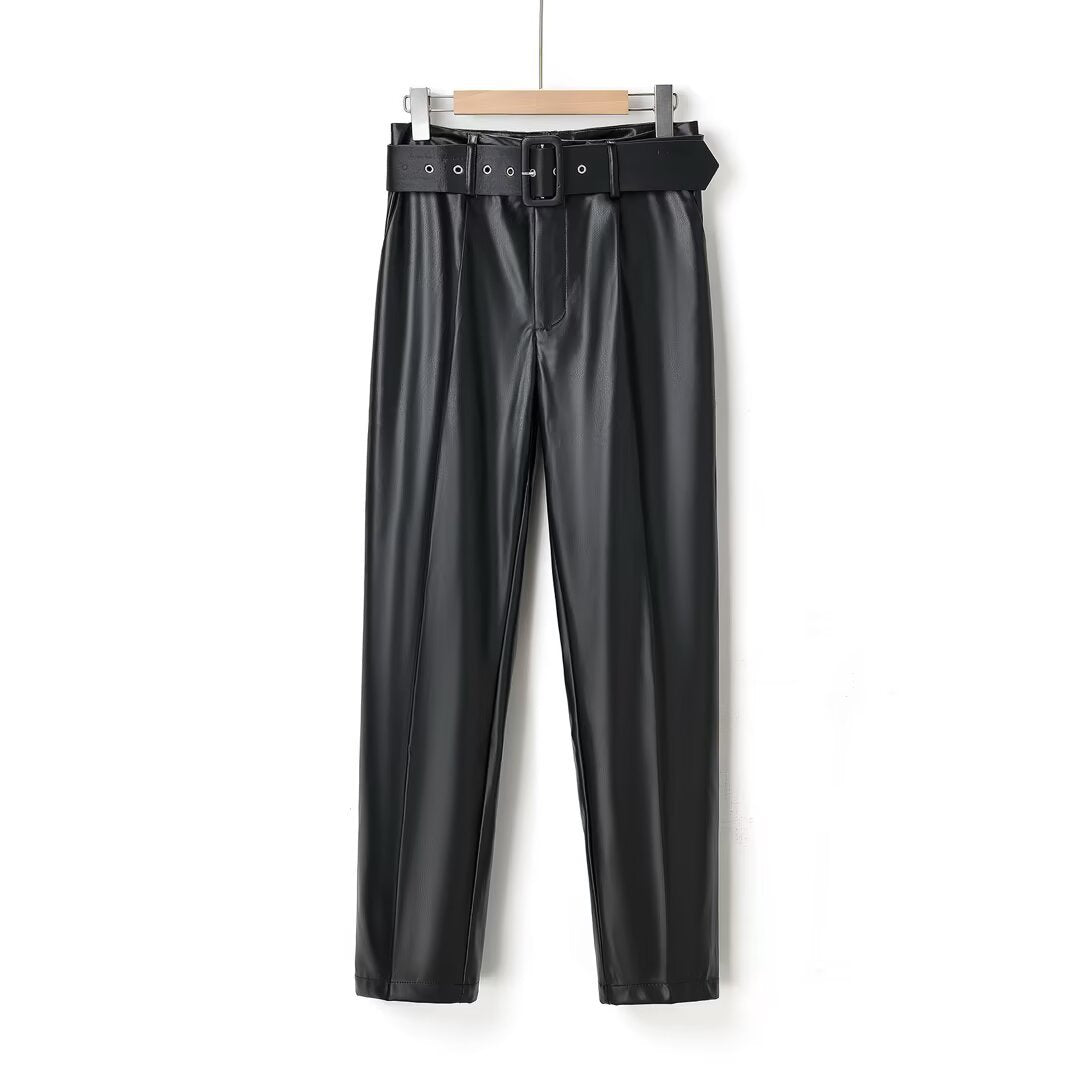 Slim fit skinny broek met riem van imitatieleer