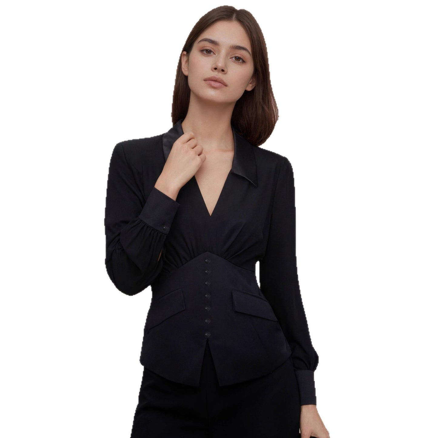 V-hals blouse met lange pofmouwen en knopen