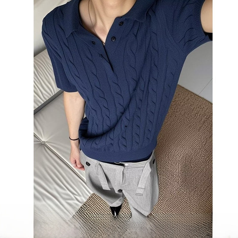 Retro Cable Knit Polo Shirt