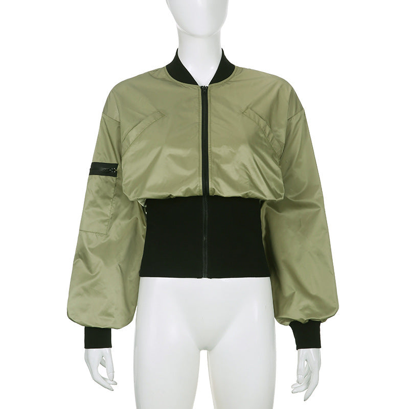 Amerikaanse fashion street kort bomberjack met elastische taille