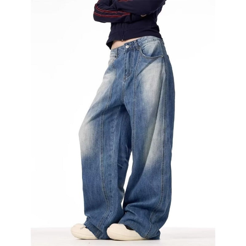 Amerikaanse retro wijde pijpen losse matchet jeans