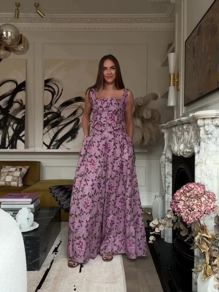 Set met bretels en wijde broek met bloemenprint