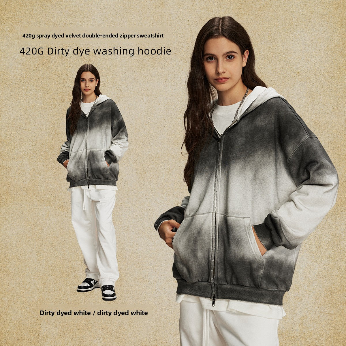 Vintage Distressed Oversized Hooded Sweatshirt