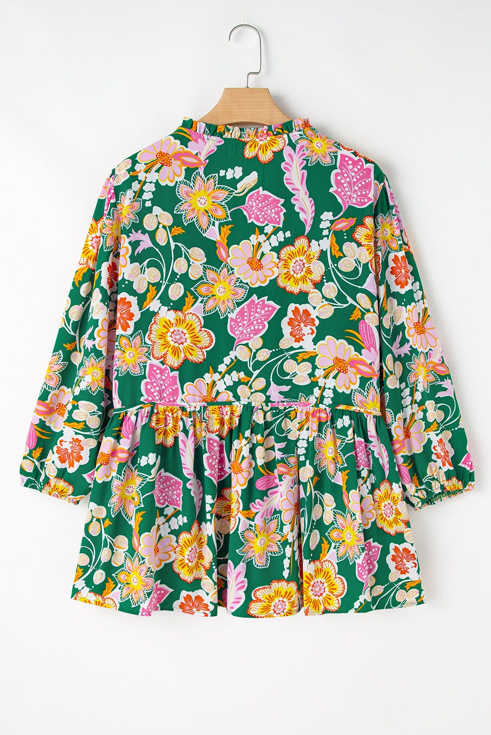 Groene babydoll met bloemenprint en V-hals plus size