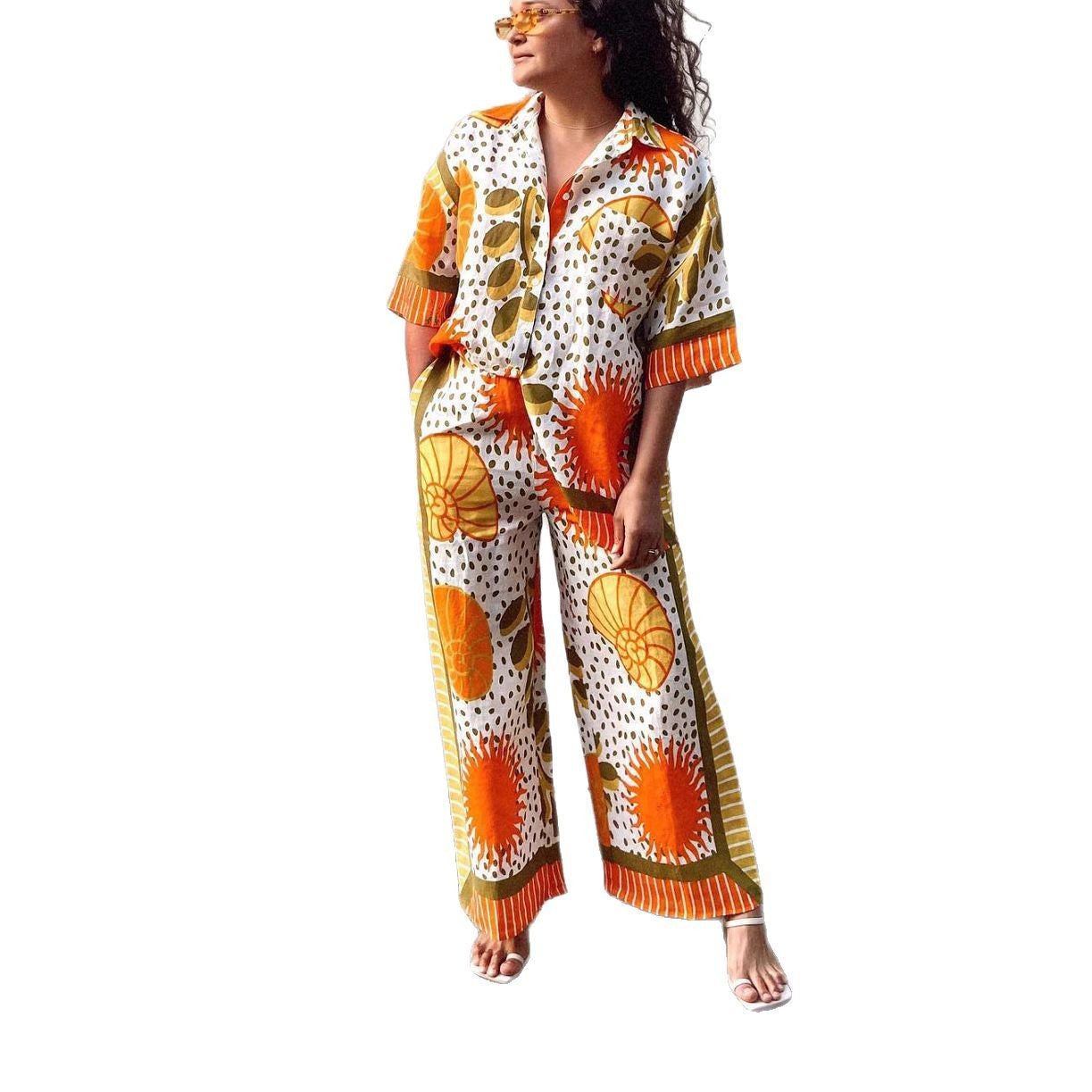 Short sleeved printed pants two-piece set