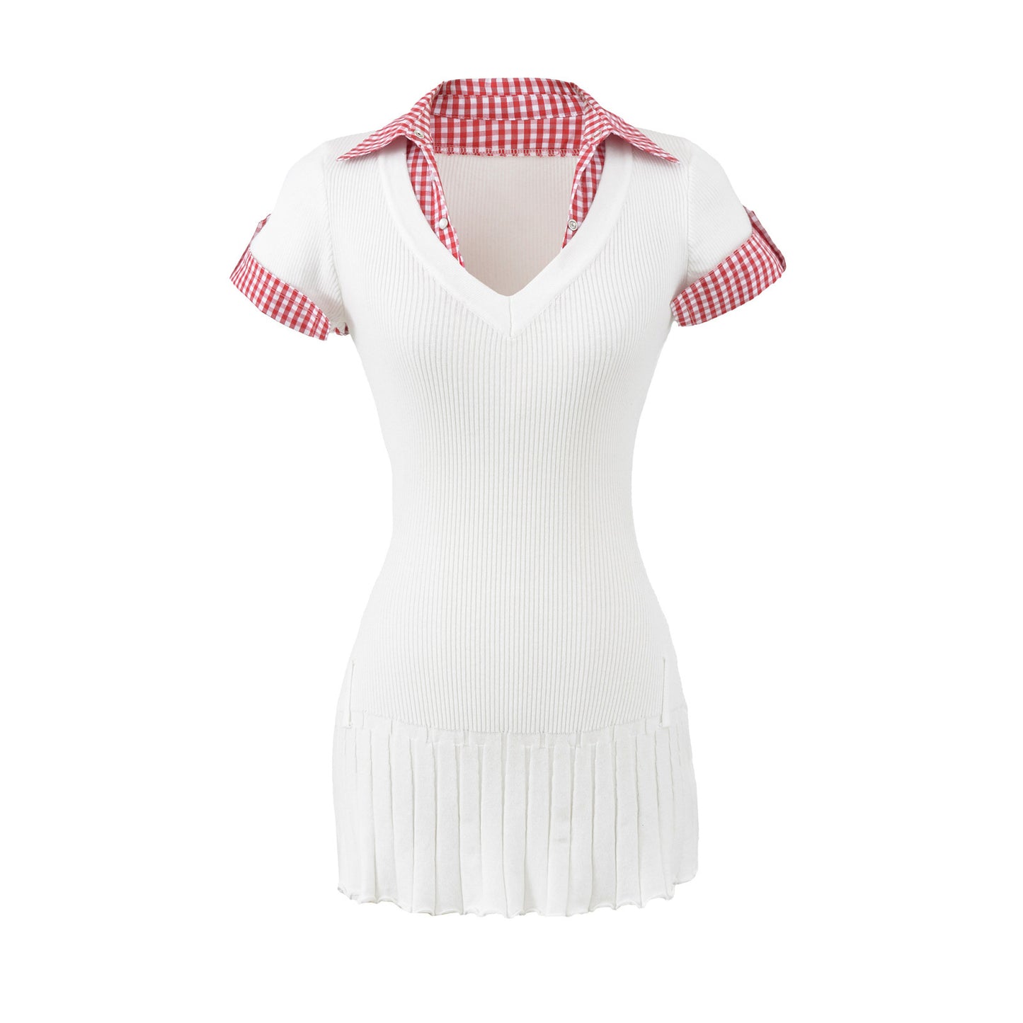 Chique gebreide patchworkjurk 2-in-1 look