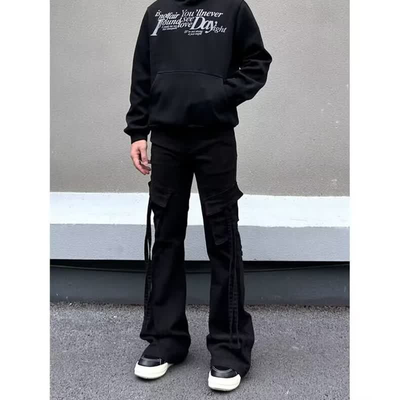 Slimming Couple Casual Long Straight Tapered Jeans with Large Pockets, Men's Denim Pants