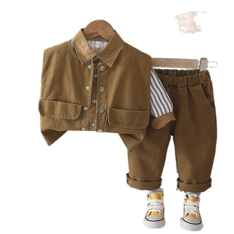 Spring and Autumn vest shirt long sleeved three piece set