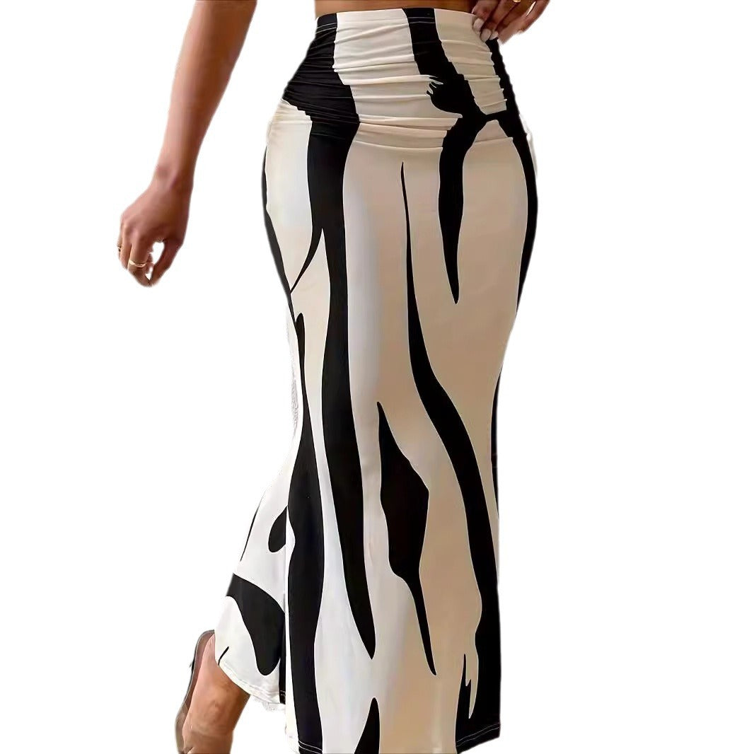 Zebra Print High-Waisted Bodycon Skirt Women's Trendy Fashion