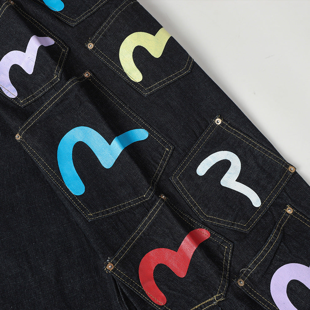 Jeans met meerdere zakken en print