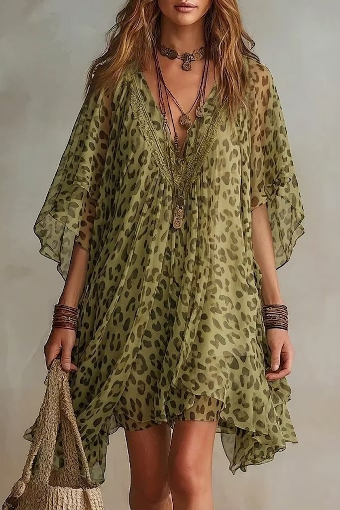Womens V-Neck Chiffon Dress