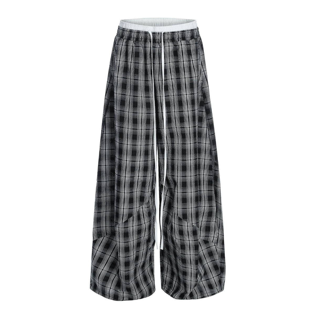 Black White Plaid High Waist Straight Leg Pants