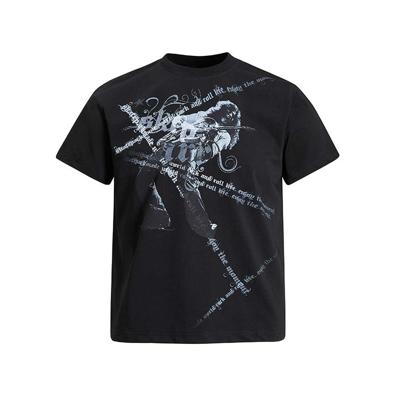 T-shirt met korte mouwen en letterprint bedrukt met de tekst "Rockgitarist"