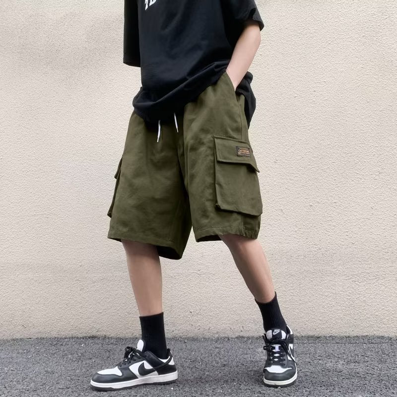 Military green workwear men's summer retro five quarter sport shorts