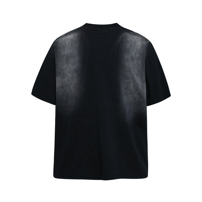 Retro T-shirt met spuitverf borduurwerk en korte mouwen