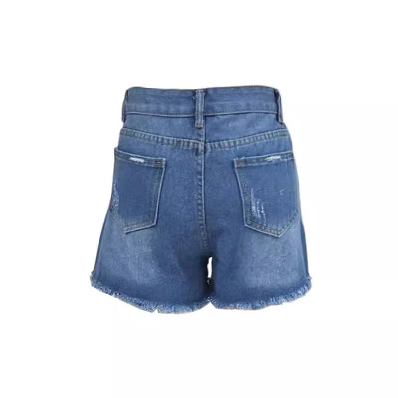 Loose patch casual denim shorts