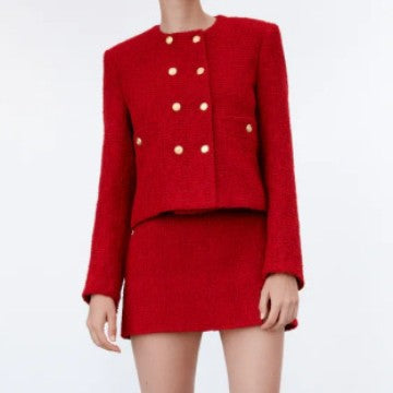 Women's Textured Double-Breasted Jacket + Textured Shorts Set