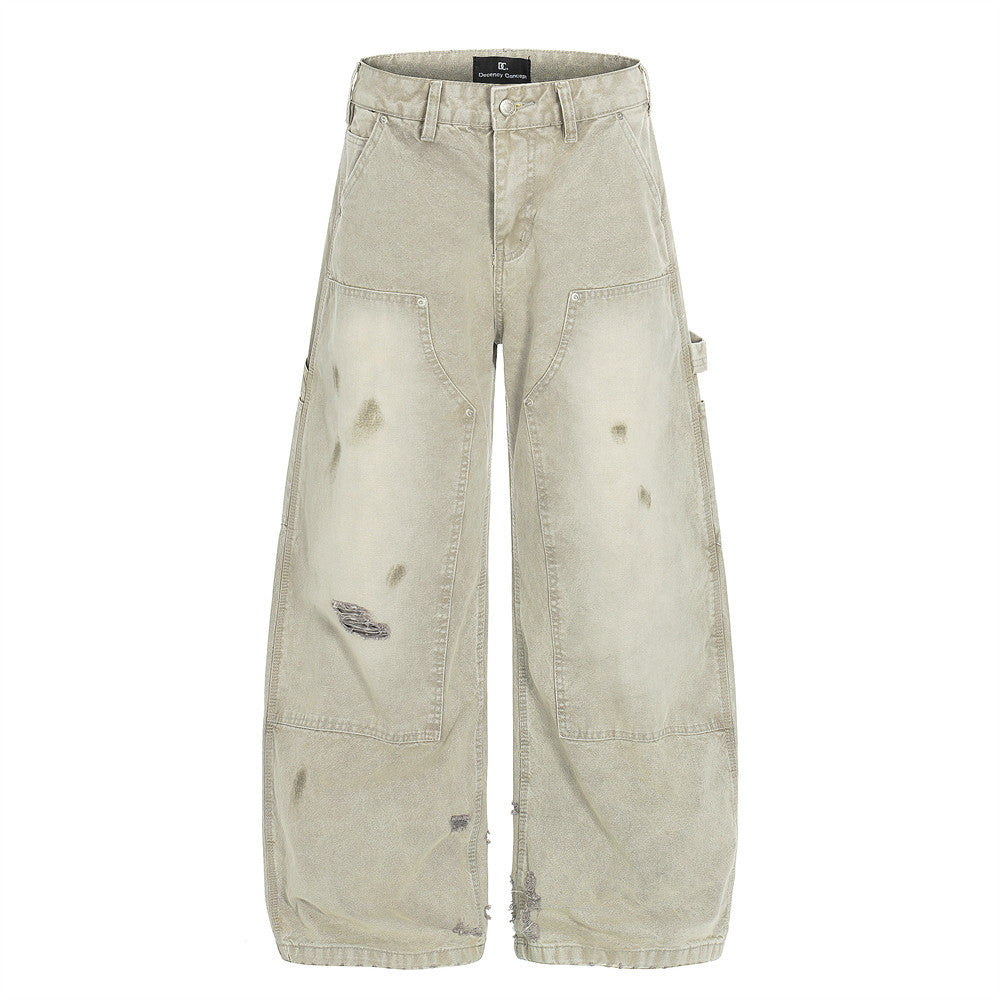 Washed gebogen cargo jeans unisex